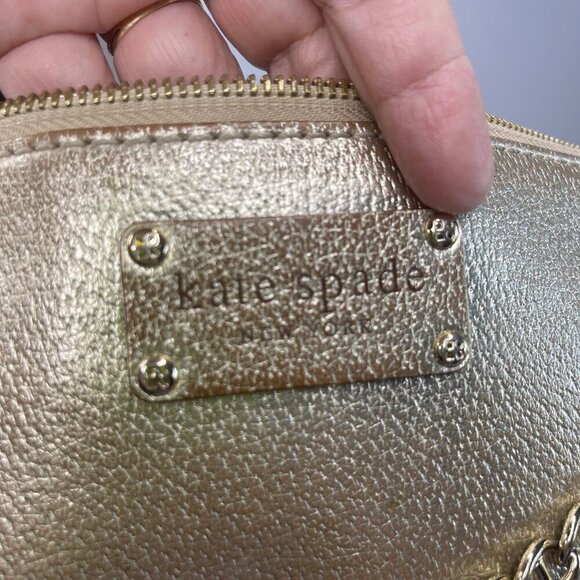 KATE SPADE Gold Shiny Clutch Leather Chain Strap Shoulder Bag Purse - Picture 3 of 13